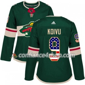 Adidas Maillot de Hockey Minnesota Wild Mikko Koivu 9 2017-2018 Vert USA Flag Fashion Authentic - Femme